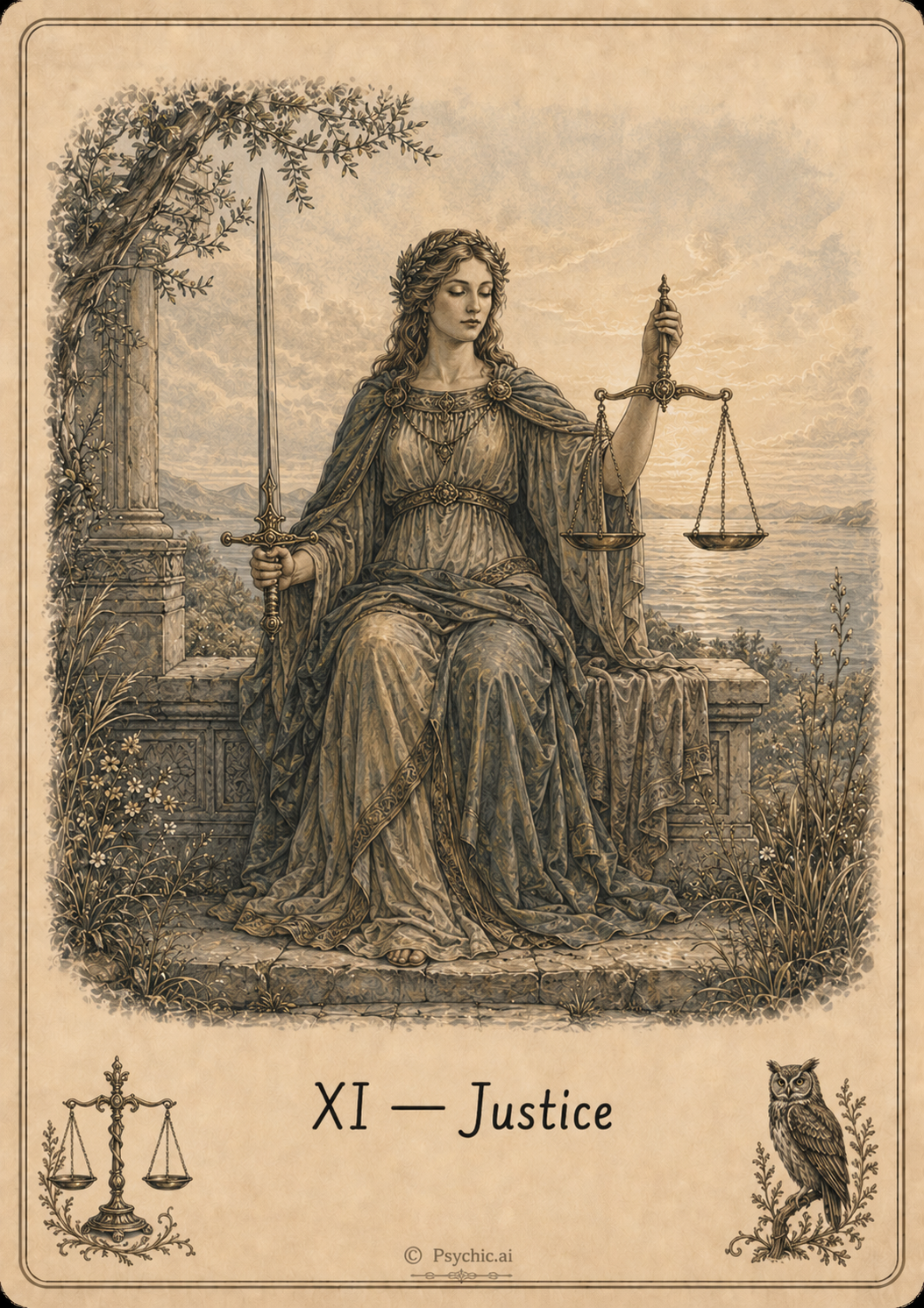 Justice tarot card illustration